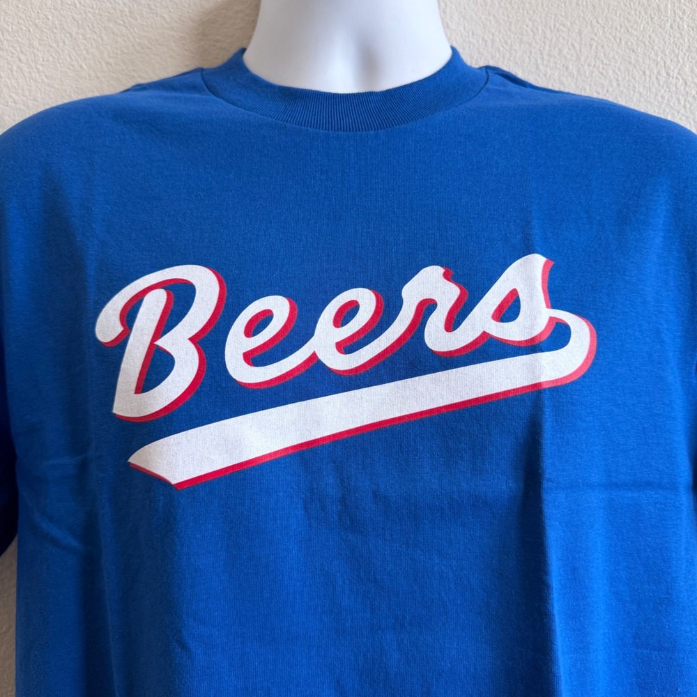 Beers & Politics Mens Blue Graphic T-Shirt Medium Baseball Style Logo USA Made